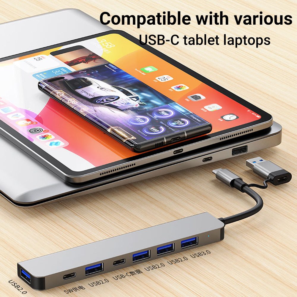 Tablet Accessories For Reading - 7-in-1 Dual-Head USB-C&USB Docking Station Hub